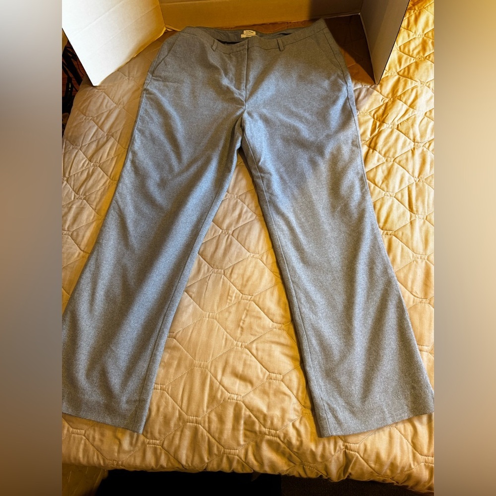 LL Bean Pants Classic Fit Cotton Tweed Flat Front Gray Straight Leg Women’s 18